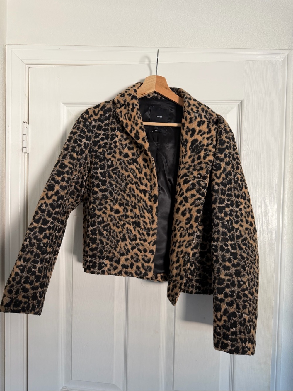 Mango Leopard Print Short Blazer - Tan & Black